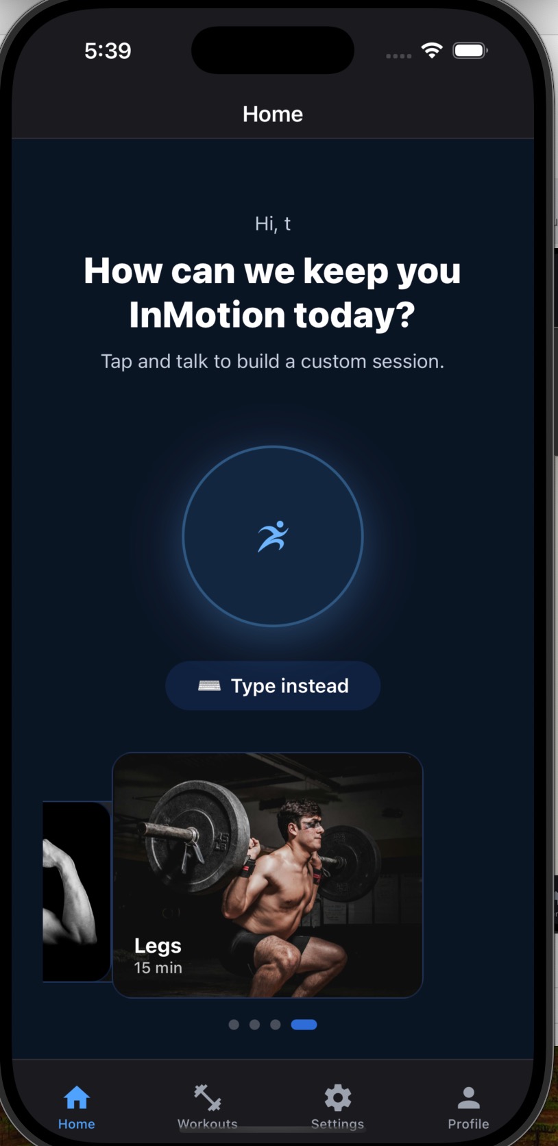 InMotion App Homescreen